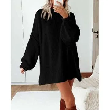 BTFBM Women's Long Pullover Sweaters 2025 Fall Winter Mock Neck Long Sleeve Thick Oversized Casual Knitted Jumper Tops(Black, Large)