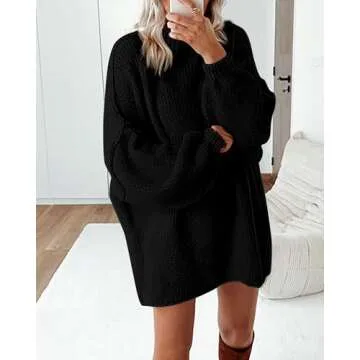 BTFBM Women's Long Pullover Sweaters 2025 Fall Winter Mock Neck Long Sleeve Thick Oversized Casual Knitted Jumper Tops(Black, Large)