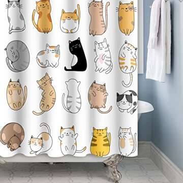 GKLEASG Cat Shower Curtain, Cute Kitty Kids Machine Washable Waterproof Fabric for Bathroom Decor Ba...