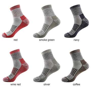 ECOEY Men's Merino Wool Cushioned Hiking Trekking Socks 4 Pairs, Quarter Length with Moisture Wicking (Coffee, US Shoe Size: Men 12-15/Women 13.5-15.5)