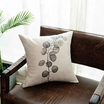 YeeJu Set of 4 Throw Pillow Covers Decorative Green Fern Leaf Cushion Covers Square Cotton Linen Outdoor Couch Sofa Home Pillow Covers 16x16 Inch