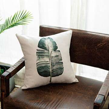 YeeJu Set of 4 Throw Pillow Covers Decorative Green Fern Leaf Cushion Covers Square Cotton Linen Outdoor Couch Sofa Home Pillow Covers 16x16 Inch