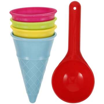 TOYANDONA 5pcs Beach Toys Plastic Ice Cream Cones Scoop Kids Seaside Play Sand Toys for Children Toddlers (Random Color)