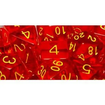 Role 4 Initiative Set of 15 Large High-Visibility Polyhedral Dice: Translucent Red with Gold Numbers (3d4 4d6 2d8 1d10 1d% 1d12 3d20)