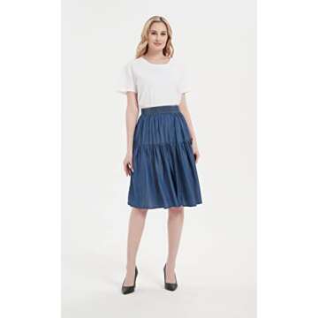 Tronjori Women's A-Line Lightweight Tencel Denim Tiered Skirt - Knee Length (XS, Denim Blue)