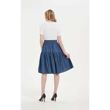 Tronjori A-Line Lightweight Tencel Denim Tiered Skirt