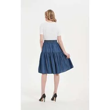 Tronjori A-Line Lightweight Tencel Denim Tiered Skirt