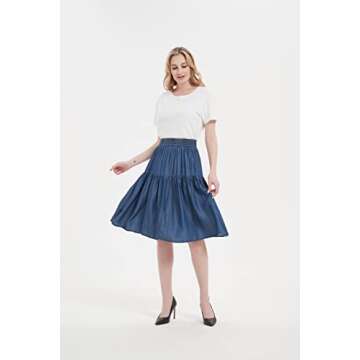 Tronjori A-Line Lightweight Tencel Denim Tiered Skirt