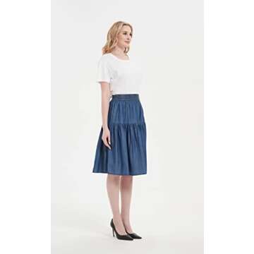 Tronjori A-Line Lightweight Tencel Denim Tiered Skirt