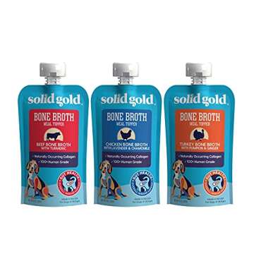 Solid Gold Human Grade Bone Broth Dog Food Meal Toppers 3 Flavor Sampler Bundle, 1 Each: Beef, Chick...