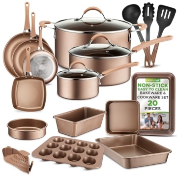 NutriChef 20-Piece Professional Nonstick Cookware & Bakeware Set - Gold