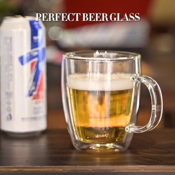 YUNCANG Double Wall Coffee Mugs, (4-Pcak) 16 Ounces-Clear Glass with Handle,lnsulated,Cappuccino,Tea,LatteCups,Beverage Glasses Heat Resistant