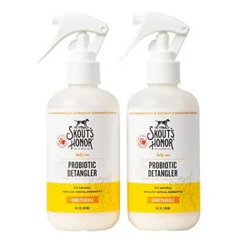 SKOUT'S HONOR Pet Detangler Spray - Hydrating & Conditioning with Avocado Oil & Probiotics, 97% Natural, Paraben & Sulfate-Free, softens for a More brushable Coat, Daily Use, 8oz, Honeysuckle