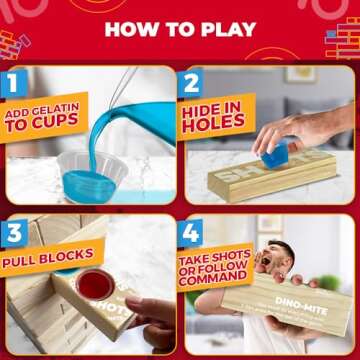 SWOOC Games - Giant Tower Party Game with Hidden Jello Shots - Includes Disposable Cups, Lids & Carrying Case - Stacks up to 5ft - Tipsy Topple Game for Adults - Giant Outdoor Games - Jumbo Bar Games