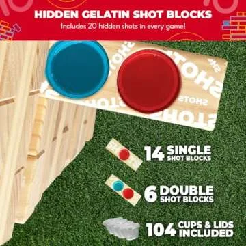 SWOOC Games - Giant Tower Party Game with Hidden Jello Shots - Includes Disposable Cups, Lids & Carrying Case - Stacks up to 5ft - Tipsy Topple Game for Adults - Giant Outdoor Games - Jumbo Bar Games