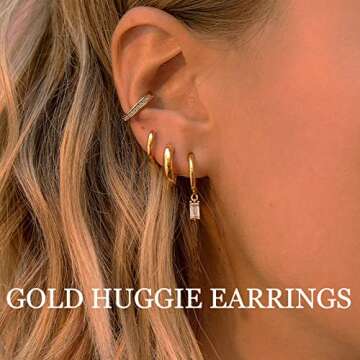 Small Gold Huggie Hoop Earrings Set for Women, Hypoallergenic Twisted Cartilage Hoops, Tiny Silver Hoop Earrings Jewelry for Multiple Piercing (1-1-5)