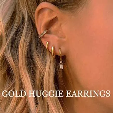 Small Gold Huggie Hoop Earrings Set for Women, Hypoallergenic Twisted Cartilage Hoops, Tiny Silver Hoop Earrings Jewelry for Multiple Piercing (1-1-5)