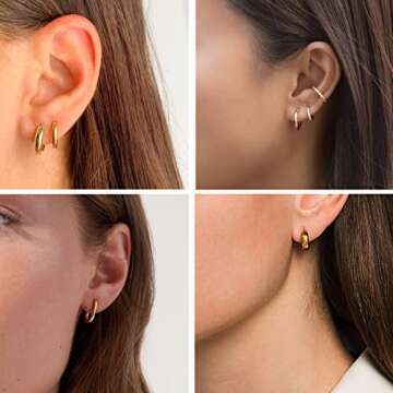 Small Gold Huggie Hoop Earrings Set for Women, Hypoallergenic Twisted Cartilage Hoops, Tiny Silver Hoop Earrings Jewelry for Multiple Piercing (1-1-5)