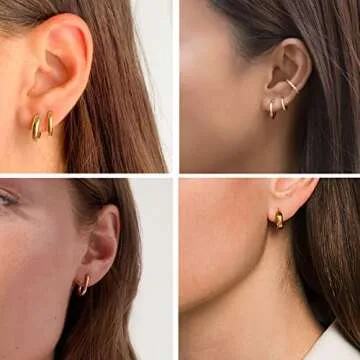 Small Gold Huggie Hoop Earrings Set for Women, Hypoallergenic Twisted Cartilage Hoops, Tiny Silver Hoop Earrings Jewelry for Multiple Piercing (1-1-5)