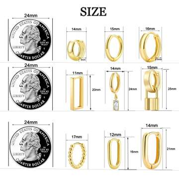 Small Gold Huggie Hoop Earrings Set for Women, Hypoallergenic Twisted Cartilage Hoops, Tiny Silver Hoop Earrings Jewelry for Multiple Piercing (1-1-5)