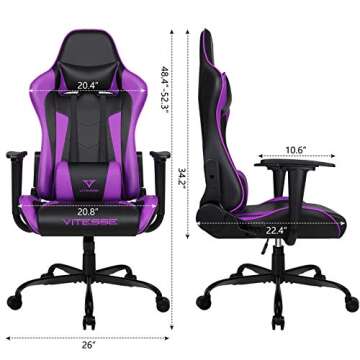 Generic PUKAMI Gaming Chair High Back for Teens Ergonomic Racing Computer Desk with Comfortable Lumbar Support and Headrest Girl Gamer Height Adjustable (Purple), 48*26*22 inch