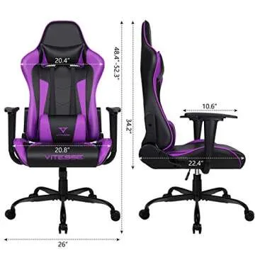 Generic PUKAMI Gaming Chair High Back for Teens Ergonomic Racing Computer Desk with Comfortable Lumbar Support and Headrest Girl Gamer Height Adjustable (Purple), 48*26*22 inch