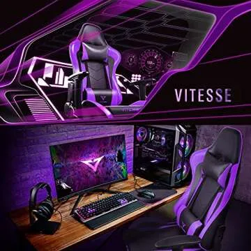 Generic PUKAMI Gaming Chair High Back for Teens Ergonomic Racing Computer Desk with Comfortable Lumbar Support and Headrest Girl Gamer Height Adjustable (Purple), 48*26*22 inch