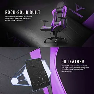 Generic PUKAMI Gaming Chair High Back for Teens Ergonomic Racing Computer Desk with Comfortable Lumbar Support and Headrest Girl Gamer Height Adjustable (Purple), 48*26*22 inch