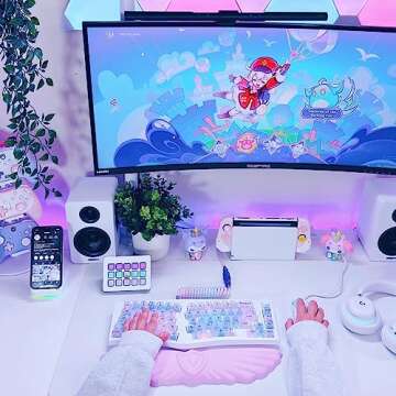 Angel Wing Cloud Keyboard Wrist Rest, Soft Leather Memory Foam Keyboard Wrist Support for Pain Relief, Ergonomic Anti-Slip Computer Palm Rest for PC Gaming/Laptop/Hand Pad/Cute Desk(1-Wing Pink)