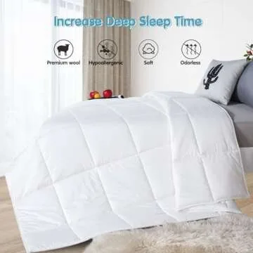 YOUR MOON Luxurious Lightweight Wool Comforter King Size for Summer, 100% Natural Australian Wool Duvet Insert, Hypoallergenic Premium Wool Filled Comforter, Noiseless Cotton Cover