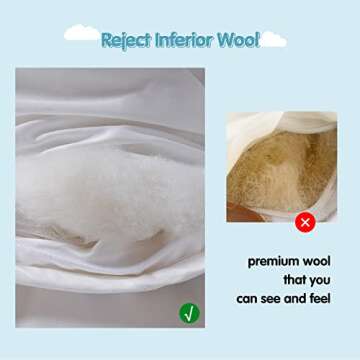 YOUR MOON Luxurious Lightweight Wool Comforter King Size for Summer, 100% Natural Australian Wool Duvet Insert, Hypoallergenic Premium Wool Filled Comforter, Noiseless Cotton Cover