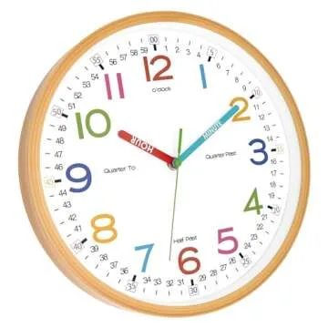 Foxtop Learning Clock for Kids - Telling Time Teaching Clock 12 Inch Silent Non-Ticking Battery Oper...