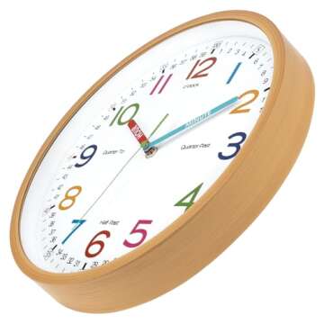 Foxtop Learning Clock for Kids - Telling Time Teaching Clock 12 Inch Silent Non-Ticking Battery Operated Kids Wall Clock for Classroom Playroom Nursery Kids Room Bedroom School