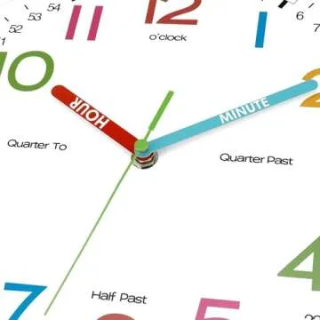 Foxtop Learning Clock for Kids - Telling Time Teaching Clock 12 Inch Silent Non-Ticking Battery Operated Kids Wall Clock for Classroom Playroom Nursery Kids Room Bedroom School