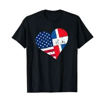 Dominican Republic USA Heart Distressed Dominican American T-Shirt