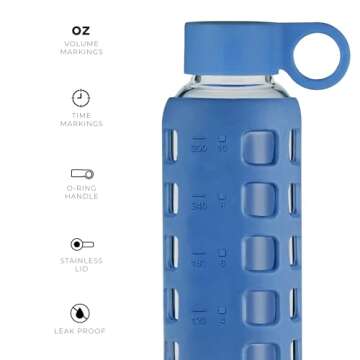 purifyou Glass Water Bottles with Volume Markers & Sleeve