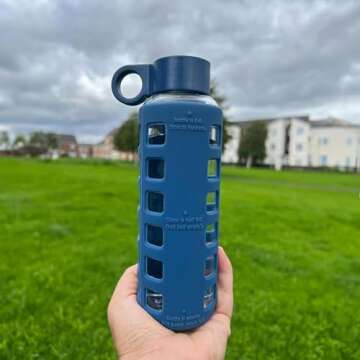 purifyou Glass Water Bottles with Volume Markers & Sleeve