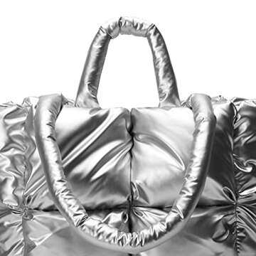 Puffer Tote Bag for Women Quilted Puffy Handbag Light Winter Down Cotton Padded Shoulder Bag Down Pa...