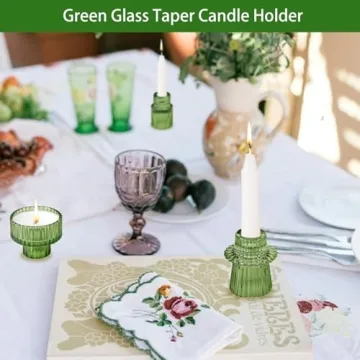 Elegant Green Taper Candlestick Holders Set of 6 for Decor