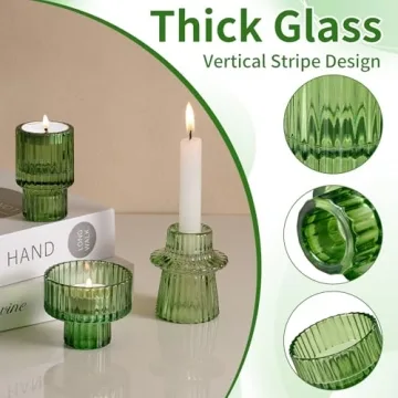 Elegant Green Taper Candlestick Holders Set of 6 for Decor