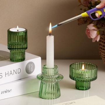 Elegant Green Taper Candlestick Holders Set of 6 for Decor