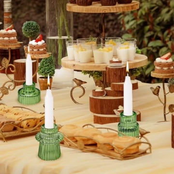 Elegant Green Taper Candlestick Holders Set of 6 for Decor