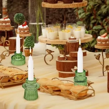 Elegant Green Taper Candlestick Holders Set of 6 for Decor