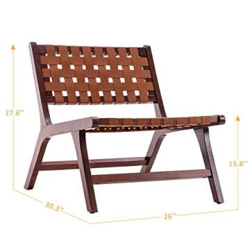 IDEALISMLIVING Woven Leather Accent Chair, Solid Wood Mid Century Modern Accent Chair, Ratten London...