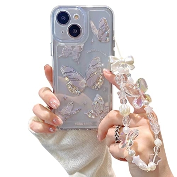 Fycyko Compatible for iPhone 13/iPhone 14 Case Cute Butterfly Pattern Clear Design Aesthetic Women T...