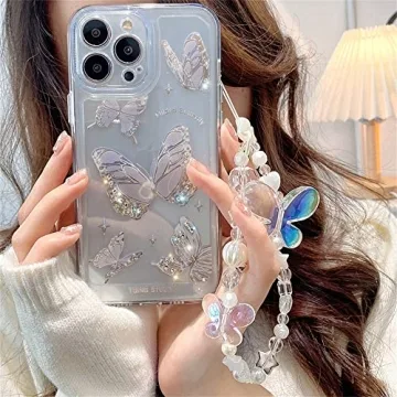 Fycyko iPhone 13/14 Butterfly Case with Pearl Chain