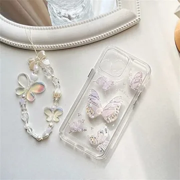 Fycyko iPhone 13/14 Butterfly Case with Pearl Chain