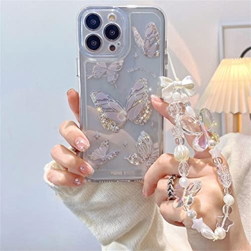 Fycyko iPhone 13/14 Butterfly Case with Pearl Chain