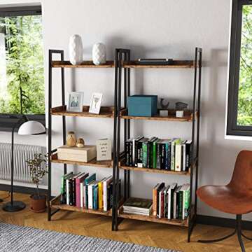 IRONCK 4-Tier Industrial Bookshelf - Stylish Storage Solution