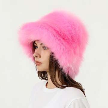 Fuzzy Bucket Hat Y2k Fashion Warm Winter Hat Fluffy Furry Plush Faux Fur Hats Fishing Hat Bucket Hat...